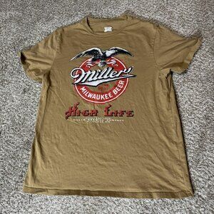 Miller High Life Shirt Mens Large Tan Graphic Milwaukee Beer Eagle Vintage Tee